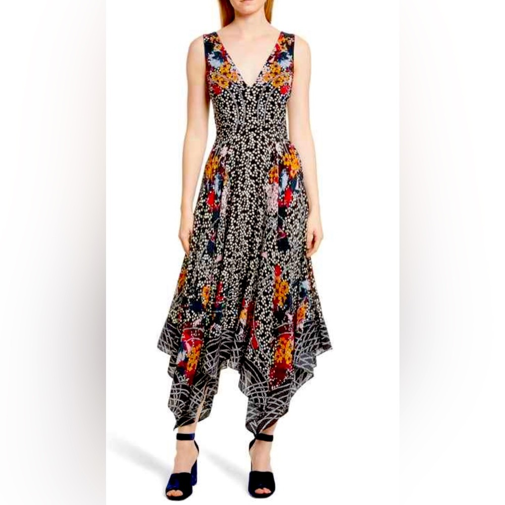 Saloni Zuri Silk V-neck Sleeveless Dress-Bergdorf Goodman